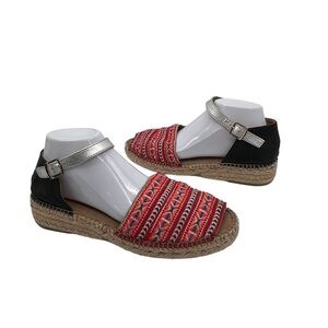Toni Pena Origens Red Black Peep Toe Espadrille Platform Sandals Size 41 Women's